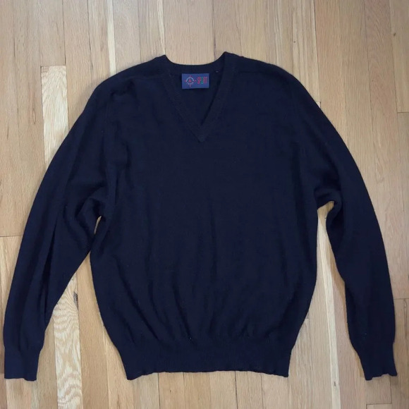 Vintage Cashmere Black V Neck Pullover Sweater Men's XL - Picture 1 of 7